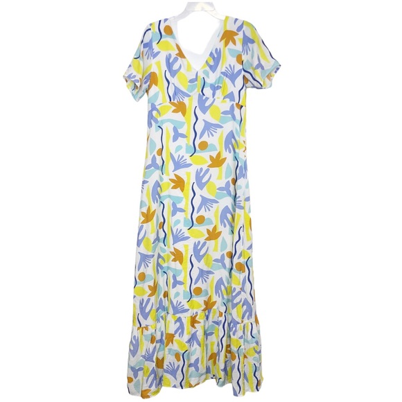 Molly Bracken Printed Maxi Dress V-Neck Ruffle White Size Medium Lili Sidonio - Picture 4 of 15